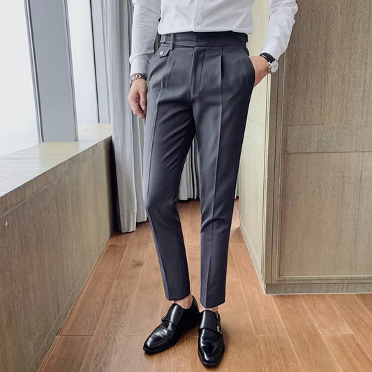 Dress Pants for Men Korean Luxury Clothing Pantalones Hombre Slim Fit Casual High Waist Business Formal Straight Men Trousers 36